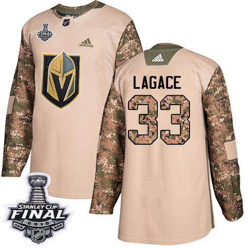Adidas Golden Knights #33 Maxime Lagace Camo Authentic Veterans Day 2018 Stanley Cup Final Stitched NHL Jersey